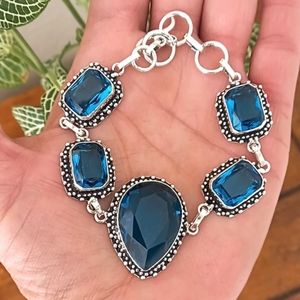 Vintage London Blue Topaz Gemstone Bracelet Sterling Silver 925 st